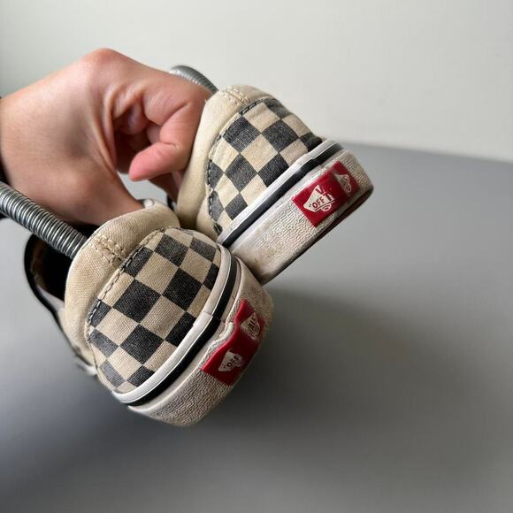 Vintage Thrashed Black and White Worn Checkered Slip On Vans - Picture 5 of 7